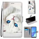 For OPPO A53 4G(2020) / A53s / A32 / A33 (2020) Coloured Drawing Cross Texture Horizontal Flip PU Leather Case with Holder & Card Slots & Wallet & Lanyard(White Kitten) - 1