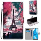 For OPPO F17 Pro / A93 4G / Reno4 Lite / Reno4 F Coloured Drawing Cross Texture Horizontal Flip PU Leather Case with Holder & Card Slots & Wallet & Lanyard(Pink Flower Tower Bridge) - 1