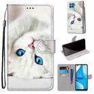 For OPPO F17 Pro / A93 4G / Reno4 Lite / Reno4 F Coloured Drawing Cross Texture Horizontal Flip PU Leather Case with Holder & Card Slots & Wallet & Lanyard(White Kitten) - 1