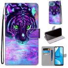 For OPPO F17 Pro / A93 4G / Reno4 Lite / Reno4 F Coloured Drawing Cross Texture Horizontal Flip PU Leather Case with Holder & Card Slots & Wallet & Lanyard(Tiger Drinking Water) - 1