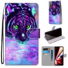 For OPPO Realme 5 / 5s / 5i / C3 / C3i / 6i / Narzo10 / 10A / 20A Coloured Drawing Cross Texture Horizontal Flip PU Leather Case with Holder & Card Slots & Wallet & Lanyard(Tiger Drinking Water) - 1