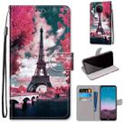 For Nokia 5.4 Coloured Drawing Cross Texture Horizontal Flip PU Leather Case with Holder & Card Slots & Wallet & Lanyard(Pink Flower Tower Bridge) - 1