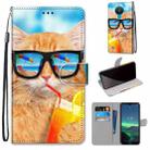 For Nokia 1.4 Coloured Drawing Cross Texture Horizontal Flip PU Leather Case with Holder & Card Slots & Wallet & Lanyard(Cat Drinking Soda) - 1