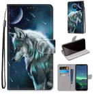 For Nokia 1.4 Coloured Drawing Cross Texture Horizontal Flip PU Leather Case with Holder & Card Slots & Wallet & Lanyard(Pensive Wolf) - 1