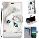 For Nokia 1.4 Coloured Drawing Cross Texture Horizontal Flip PU Leather Case with Holder & Card Slots & Wallet & Lanyard(White Kitten) - 1