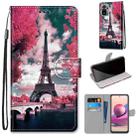For Xiaomi Redmi Note 10 4G / Note 10s Coloured Drawing Cross Texture Horizontal Flip PU Leather Case with Holder & Card Slots & Wallet & Lanyard(Pink Flower Tower Bridge) - 1