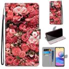 For Xiaomi Redmi Note 10 5G Coloured Drawing Cross Texture Horizontal Flip PU Leather Case with Holder & Card Slots & Wallet & Lanyard(Pink Rose Garden) - 1