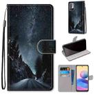 For Xiaomi Redmi Note 10 5G Coloured Drawing Cross Texture Horizontal Flip PU Leather Case with Holder & Card Slots & Wallet & Lanyard(Mountain Road Starry Sky) - 1