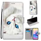 For Xiaomi Redmi Note 10 5G Coloured Drawing Cross Texture Horizontal Flip PU Leather Case with Holder & Card Slots & Wallet & Lanyard(White Kitten) - 1