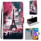 For Samsung Galaxy F62 / M62 Coloured Drawing Cross Texture Horizontal Flip PU Leather Case with Holder & Card Slots & Wallet & Lanyard(Pink Flower Tower Bridge) - 1
