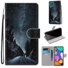 For Samsung Galaxy F62 / M62 Coloured Drawing Cross Texture Horizontal Flip PU Leather Case with Holder & Card Slots & Wallet & Lanyard(Mountain Road Starry Sky) - 1