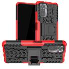 For Xiaomi Redmi Note 10 Tire Texture Shockproof TPU+PC Protective Case with Holder(Red) - 1
