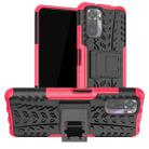 For Xiaomi Redmi Note 10 Tire Texture Shockproof TPU+PC Protective Case with Holder(Pink) - 1
