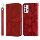 For Samsung Galaxy A32 5G Life of Tree Embossing Pattern Horizontal Flip Leather Case with Holder & Card Slot & Wallet & Photo Frame & Lanyard(Red) - 1
