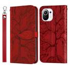For Xiaomi Mi 11 Life of Tree Embossing Pattern Horizontal Flip Leather Case with Holder & Card Slot & Wallet & Photo Frame & Lanyard(Red) - 1