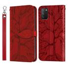 For Xiaomi Poco M3 Life of Tree Embossing Pattern Horizontal Flip Leather Case with Holder & Card Slot & Wallet & Photo Frame & Lanyard(Red) - 1