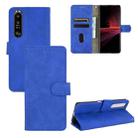 For Sony Xperia 1 III Solid Color Skin Feel Magnetic Buckle Horizontal Flip Calf Texture PU Leather Case with Holder & Card Slots & Wallet(Blue) - 1