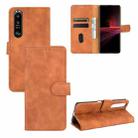 For Sony Xperia 1 III Solid Color Skin Feel Magnetic Buckle Horizontal Flip Calf Texture PU Leather Case with Holder & Card Slots & Wallet(Brown) - 1