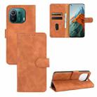 For Xiaomi Mi 11 Pro Solid Color Skin Feel Magnetic Buckle Horizontal Flip Calf Texture PU Leather Case with Holder & Card Slots & Wallet(Brown) - 1