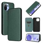 For Xiaomi Mi 11 Lite Carbon Fiber Texture Horizontal Flip TPU + PC + PU Leather Case with Card Slot(Green) - 1