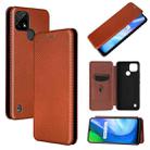 For Realme C21 Carbon Fiber Texture Horizontal Flip TPU + PC + PU Leather Case with Card Slot(Brown) - 1