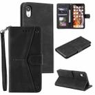 For iPhone X / XS Stitching Calf Texture Horizontal Flip Leather Case with Holder & Card Slots & Wallet(Black) - 1