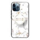 For iPhone 12 / 12 Pro Marble Tempered Glass Back Cover TPU Border Case(HCBL-16) - 1