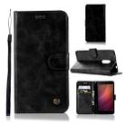 For Xiaomi Redmi Note 4 Retro Copper Button Crazy Horse Horizontal Flip PU Leather Case with Holder & Card Slots & Wallet & Lanyard(Black) - 1