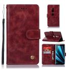 For Sony Xperia XZ3 Retro Copper Button Crazy Horse Horizontal Flip PU Leather Case with Holder & Card Slots & Wallet & Lanyard(Wine Red) - 1