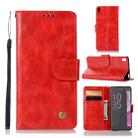 For Sony Xperia X Performance Retro Copper Button Crazy Horse Horizontal Flip PU Leather Case with Holder & Card Slots & Wallet & Lanyard(Red) - 1