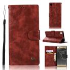For Sony Xperia XA Ultra / C6 Retro Copper Button Crazy Horse Horizontal Flip PU Leather Case with Holder & Card Slots & Wallet & Lanyard(Wine Red) - 1