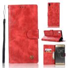 For Sony Xperia XA Ultra / C6 Retro Copper Button Crazy Horse Horizontal Flip PU Leather Case with Holder & Card Slots & Wallet & Lanyard(Red) - 1