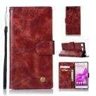 For Sony Xperia XZ1 Retro Copper Button Crazy Horse Horizontal Flip PU Leather Case with Holder & Card Slots & Wallet & Lanyard(Wine Red) - 1