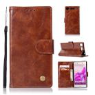 For Sony Xperia XZ1 Retro Copper Button Crazy Horse Horizontal Flip PU Leather Case with Holder & Card Slots & Wallet & Lanyard(Brown) - 1