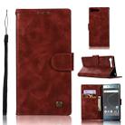 For Sony Xperia XZ Premium Retro Copper Button Crazy Horse Horizontal Flip PU Leather Case with Holder & Card Slots & Wallet & Lanyard(Wine Red) - 1