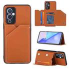 For OnePlus 9 Skin Feel PU + TPU + PC Back Cover Shockproof Case with Card Slots & Holder & Photo Frame(Brown) - 1