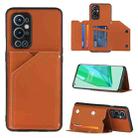 For OnePlus 9 Pro Skin Feel PU + TPU + PC Back Cover Shockproof Case with Card Slots & Holder & Photo Frame(Brown) - 1