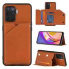 For OPPO A94 Skin Feel PU + TPU + PC Back Cover Shockproof Case with Card Slots & Holder & Photo Frame(Brown) - 1