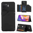 For OPPO A94 Skin Feel PU + TPU + PC Back Cover Shockproof Case with Card Slots & Holder & Photo Frame(Black) - 1