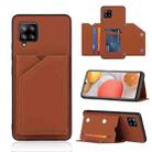 For Samsung Galaxy A42 5G Skin Feel PU + TPU + PC Back Cover Shockproof Case with Card Slots & Holder & Photo Frame(Brown) - 1