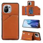 For Xiaomi Mi 11 Skin Feel PU + TPU + PC Back Cover Shockproof Case with Card Slots & Holder & Photo Frame(Brown) - 1