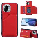 For Xiaomi Mi 11 Skin Feel PU + TPU + PC Back Cover Shockproof Case with Card Slots & Holder & Photo Frame(Red) - 1
