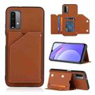 For Xiaomi Poco M3 / Redmi Note 9 4G Skin Feel PU + TPU + PC Back Cover Shockproof Case with Card Slots & Holder & Photo Frame(Brown) - 1