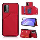 For Xiaomi Poco M3 / Redmi Note 9 4G Skin Feel PU + TPU + PC Back Cover Shockproof Case with Card Slots & Holder & Photo Frame(Red) - 1
