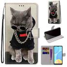 For OPPO A15 / A15s Coloured Drawing Cross Texture Horizontal Flip PU Leather Case with Holder & Card Slots & Wallet & Lanyard(Golden Chain Grey Cat) - 1