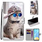 For OPPO A15 / A15s Coloured Drawing Cross Texture Horizontal Flip PU Leather Case with Holder & Card Slots & Wallet & Lanyard(Slant Hat Blue Mirror Cat) - 1