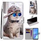 For OPPO A53 4G(2020) / A53s / A32 / A33 (2020) Coloured Drawing Cross Texture Horizontal Flip PU Leather Case with Holder & Card Slots & Wallet & Lanyard(Slant Hat Blue Mirror Cat) - 1
