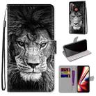 For OPPO Realme 5 / 5s / 5i / C3 / C3i / 6i / Narzo10 / 10A / 20A Coloured Drawing Cross Texture Horizontal Flip PU Leather Case with Holder & Card Slots & Wallet & Lanyard(Black White Lion Head) - 1