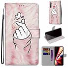 For OPPO Realme 5 / 5s / 5i / C3 / C3i / 6i / Narzo10 / 10A / 20A Coloured Drawing Cross Texture Horizontal Flip PU Leather Case with Holder & Card Slots & Wallet & Lanyard(Pink Hands Heart) - 1