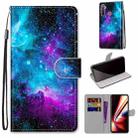 For OPPO Realme 5 / 5s / 5i / C3 / C3i / 6i / Narzo10 / 10A / 20A Coloured Drawing Cross Texture Horizontal Flip PU Leather Case with Holder & Card Slots & Wallet & Lanyard(Purple Green Starry Sky) - 1